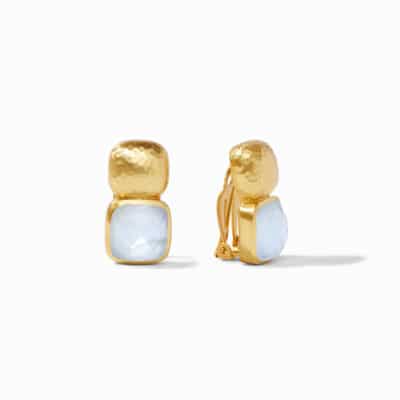 Catalina Clip-On Gold Iridescent Chalcedony Blue
