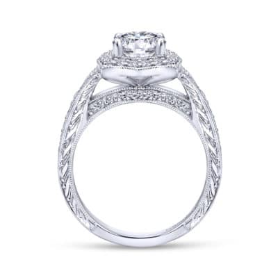 Theresa Vintage 14K White Gold Round Halo Diamond Engagement Ring