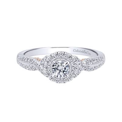 Lourdes 14K White-Rose Gold Round Halo Diamond Engagement Ring