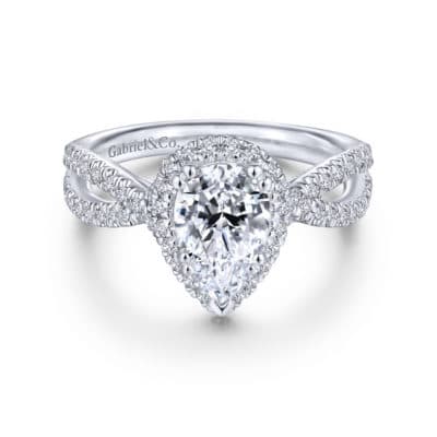 Chatham 14K White Gold Pear Shape Halo Diamond Engagement Ring