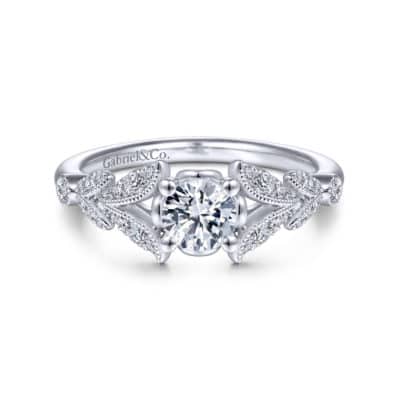 Bryce Vintage 14K White Gold Split Shank Round Diamond Engagement Ring