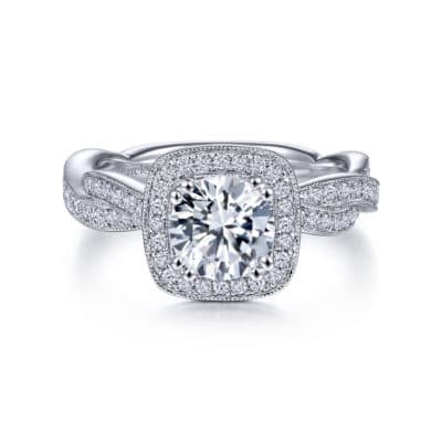 Vintage 18K White Gold Round Halo Diamond Engagement Ring