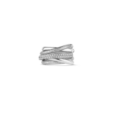 Judith Ripka Sterling Silver Eternity Five Band Highway Ring With Diamonds
