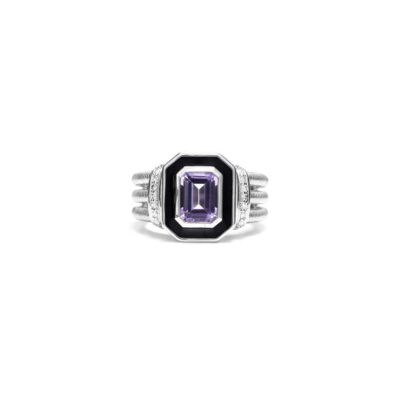 Judith Ripka Sterling Silver Adrienne Ring With Enamel, Amethyst And Diamonds