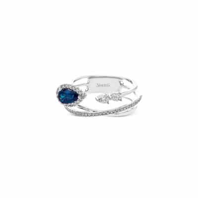 Simon G Ring with Diamonds and Blue Sapphire