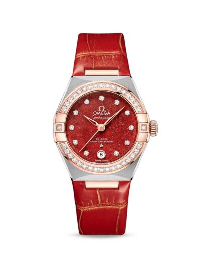 OMEGA Constellation 29mm Red Dial watch with diamonds