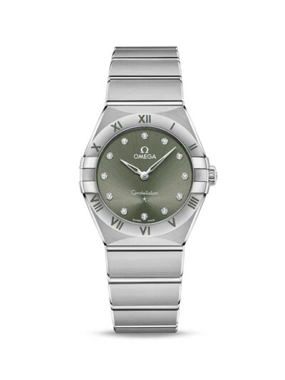OMEGA Constellation 28mm Steel Quartz Green watch with diamonds