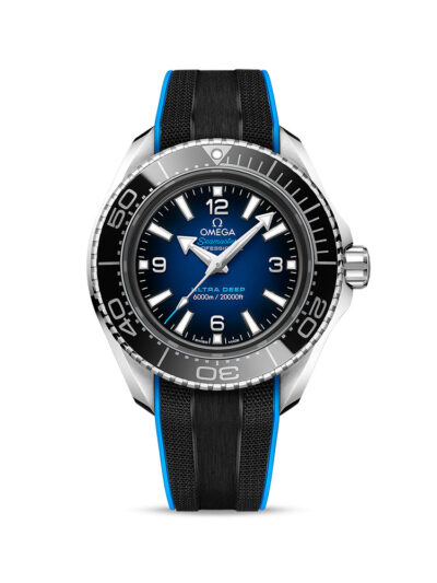 OMEGA Planet Ocean 6000m Blue watch on strap