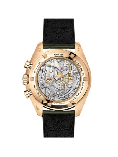 Omega Speedmaster Moonwatch Gold watch case back on strap