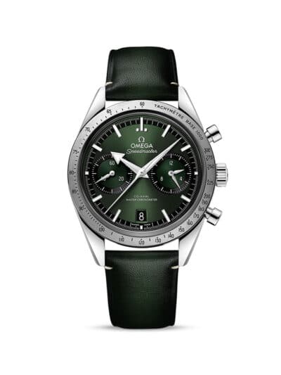 OMEGA Speedmaster '57 green watch on leather strap